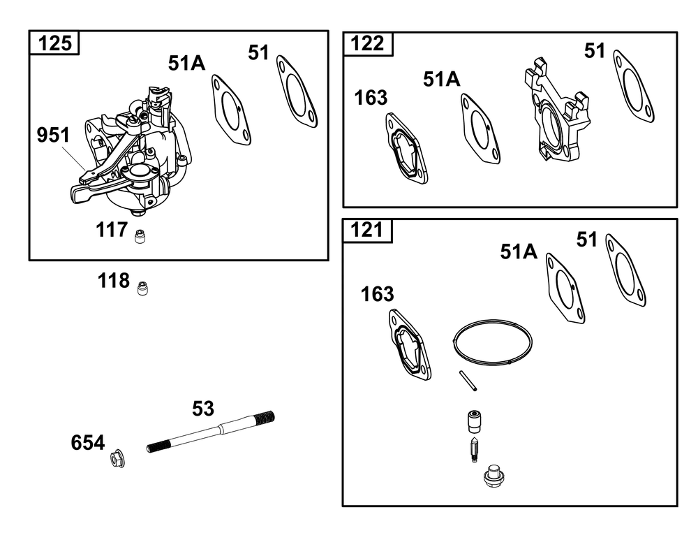 Carburetor Group Diagram and Parts List for 19N132-0237-H1 100000 - 19Z999 Briggs and Stratton Engine